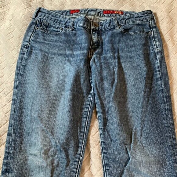 Express X2 Womens 10 Denim Jeans Blue Straight Medium Wash Stretch Low Rise - Picture 2 of 12
